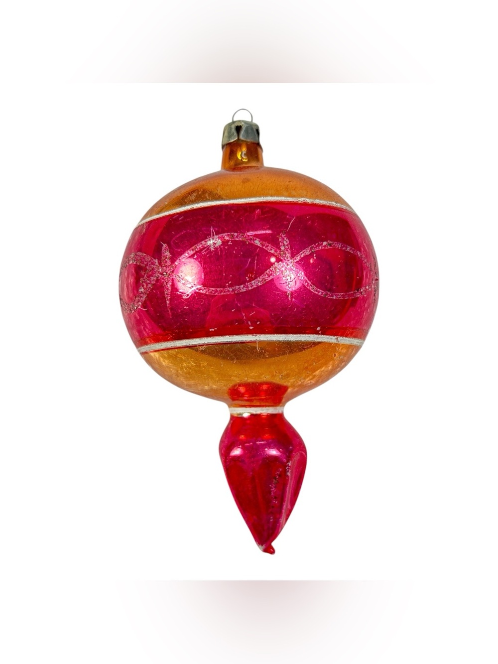 Vtg 4.25" Pink Orange Mercury Glass Finial Teardrop Christmas Ornament Poland